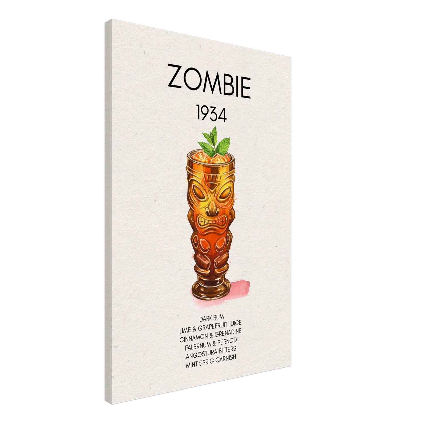 Zombie Tiki Cocktail Bar Art Print Dark Brown Wood Frame 30x45 cm 12x18″ Framed Canvas