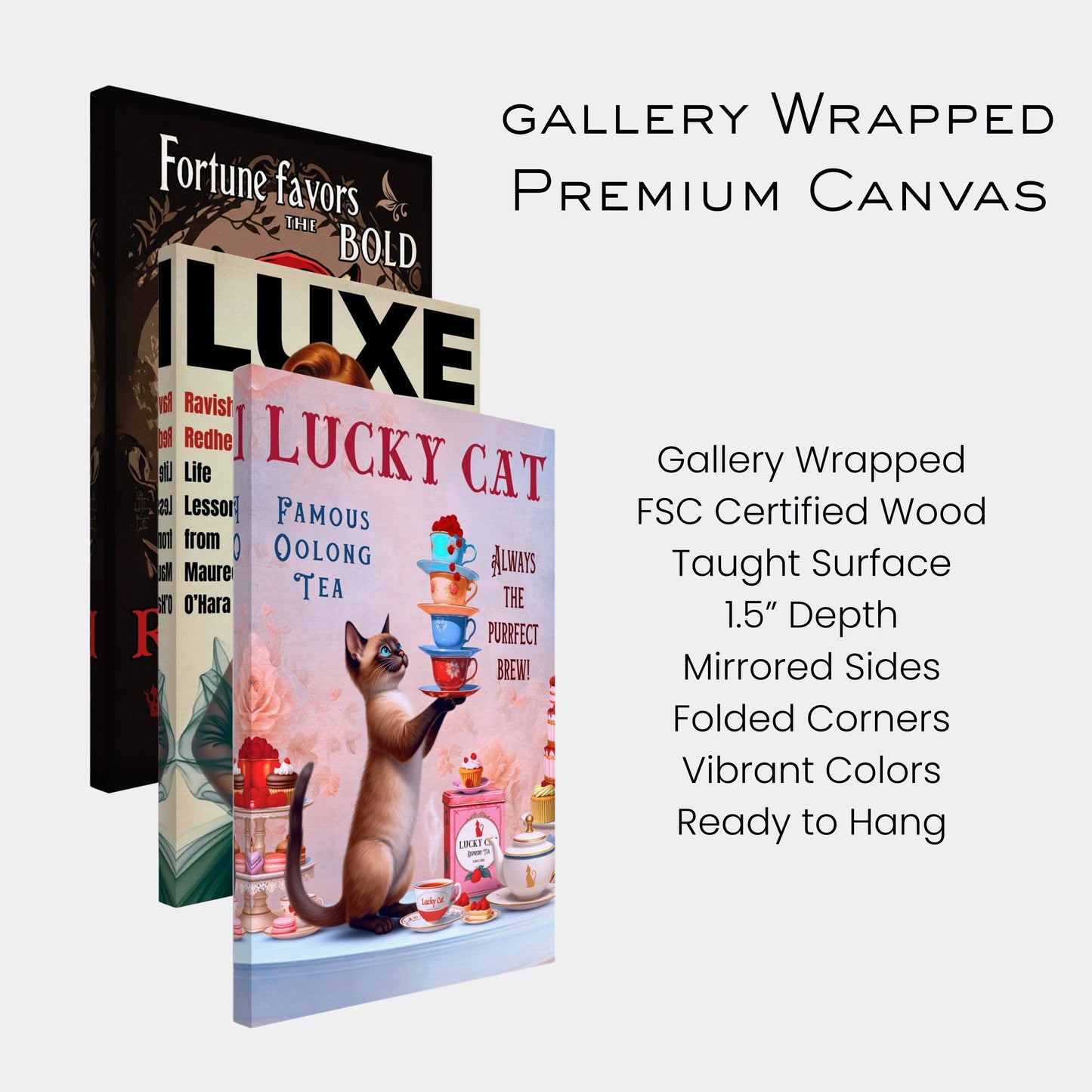 Siamese Lucky Cat Vintage Tea Art Print 60x90 cm 24x36″ Classic Matte Paper Wooden Framed Poster Light Wood Frame