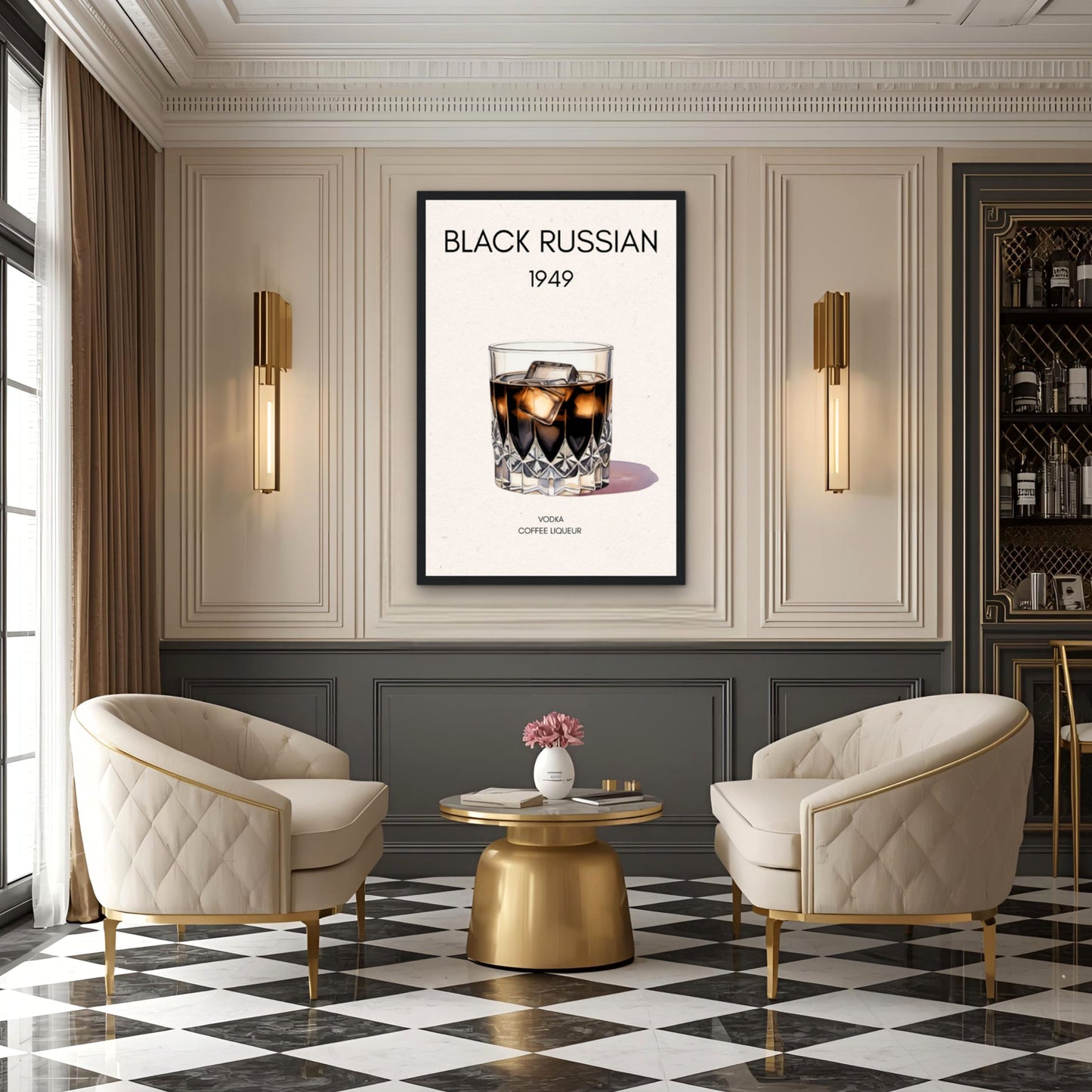 Black Russian Cocktail Bar Art Poster Print Light Wood Frame 60x90 cm 24x36″ Framed Canvas