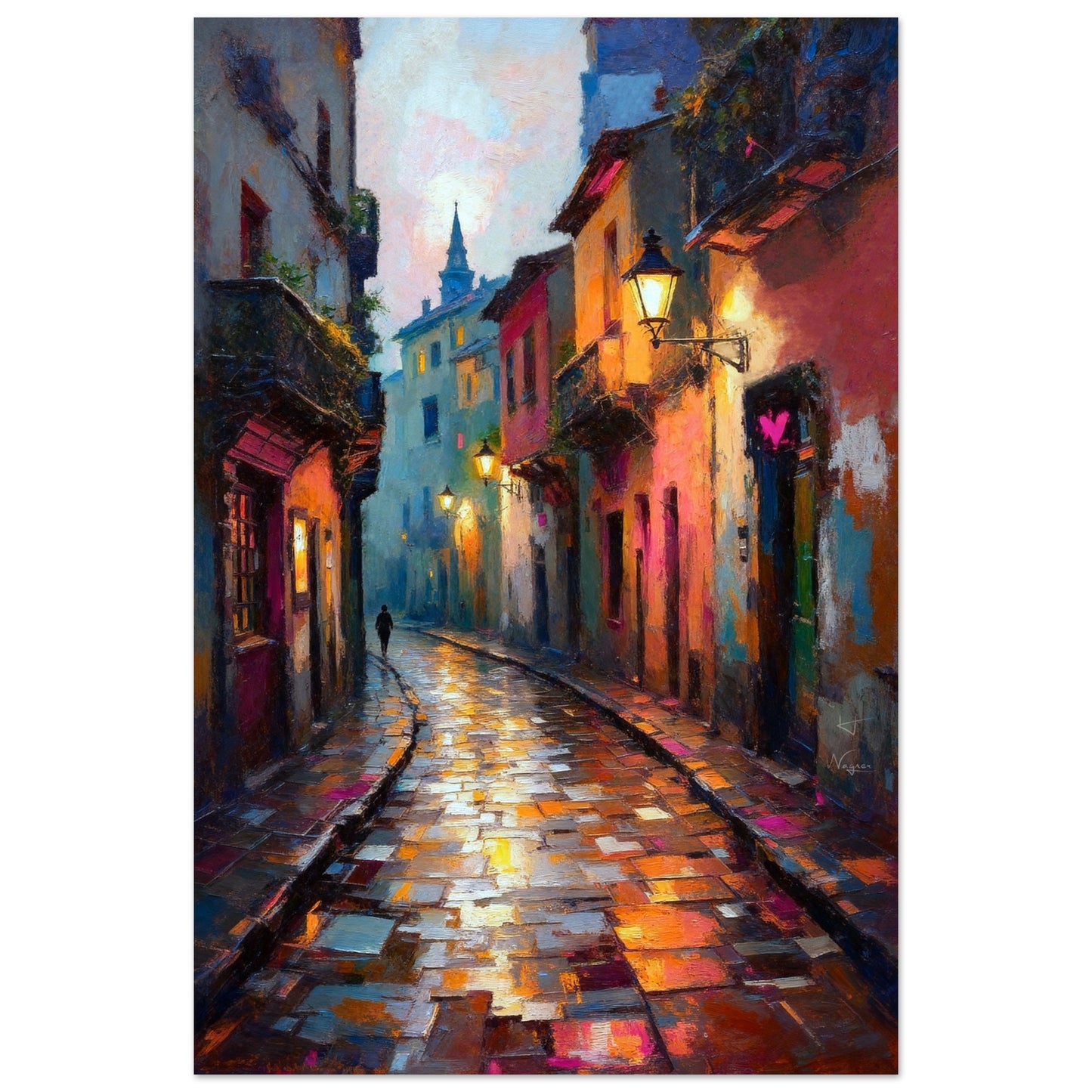 Old Europe Romantic Street Art Print 40x60 cm 16x24″ Premium Matte Framed Poster Black Wood
