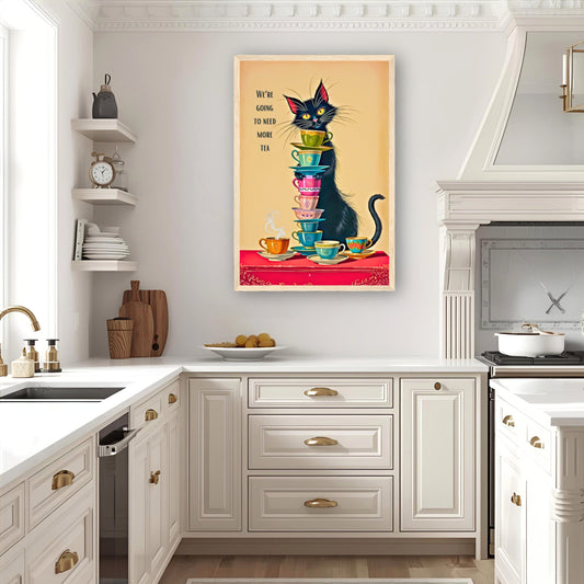 Quirky Cat Funny Tea Art Print