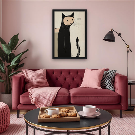 Quirky Modern Cat Art Poster Print