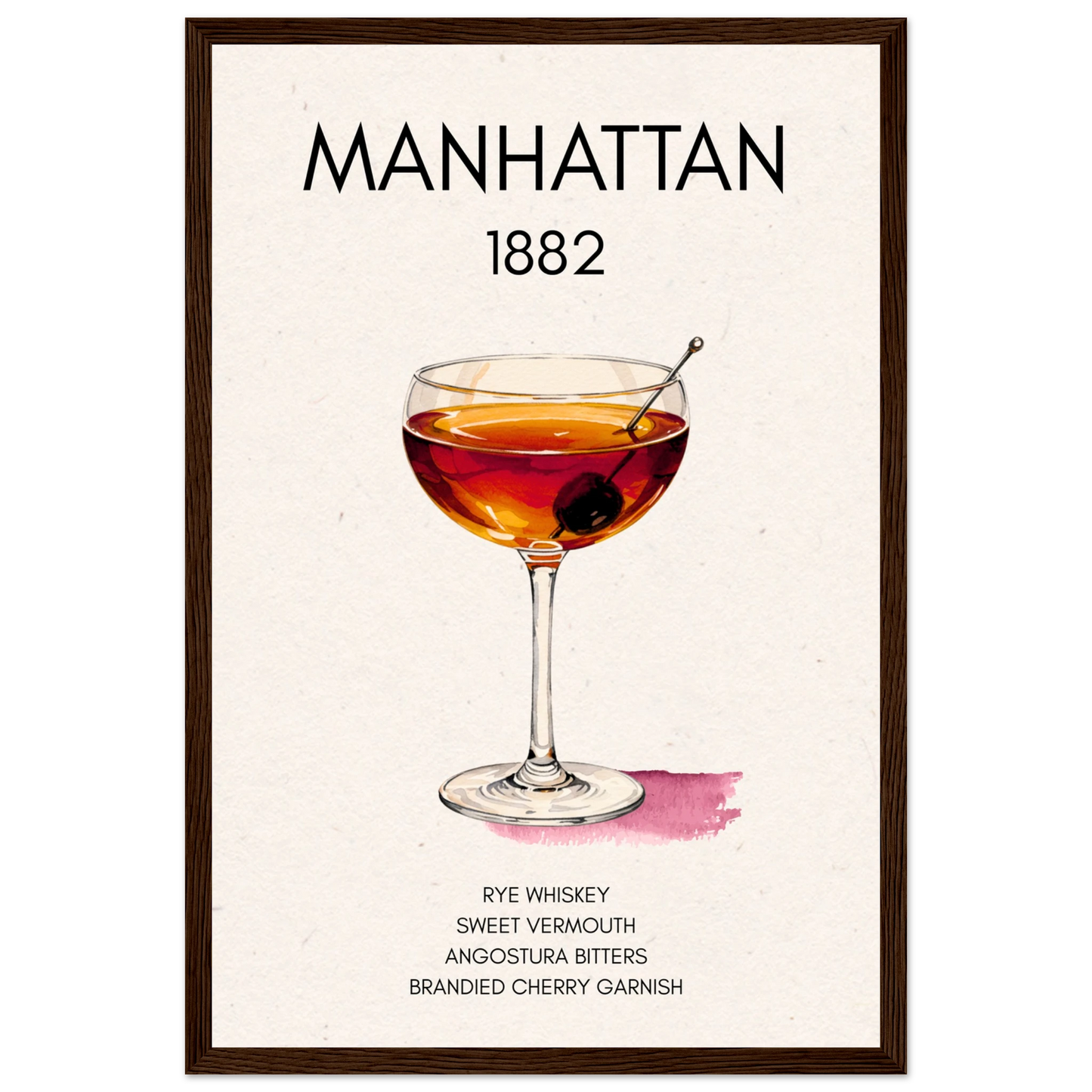 Classic Manhattan Cocktail Bar Art Print Dark Brown Wood Frame 30x45 cm 12x18″ Classic Matte Paper Wooden Framed Poster
