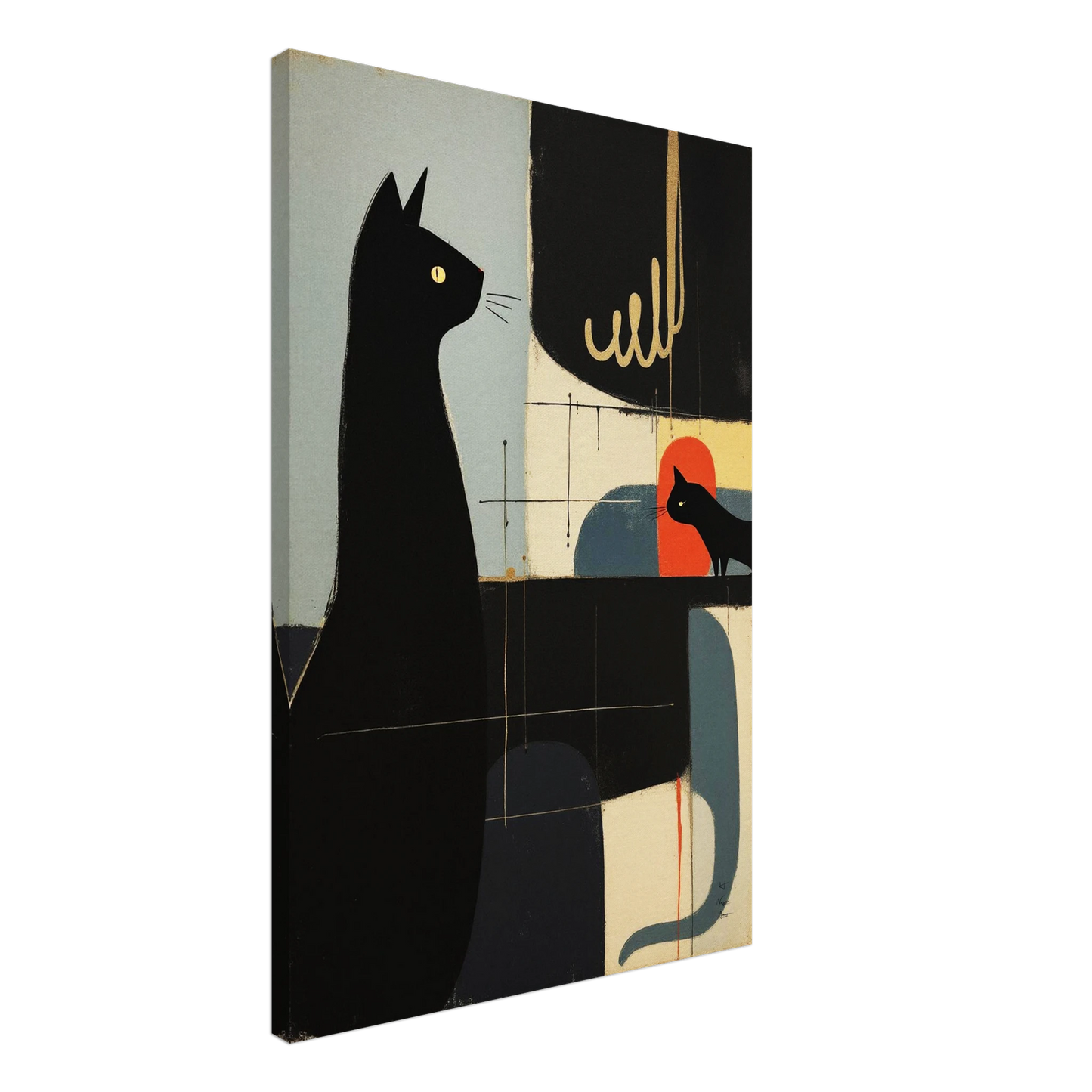 Abstract Cat & Kitten Modern Art Print Light Wood Frame 30x45 cm 12x18″ Framed Canvas
