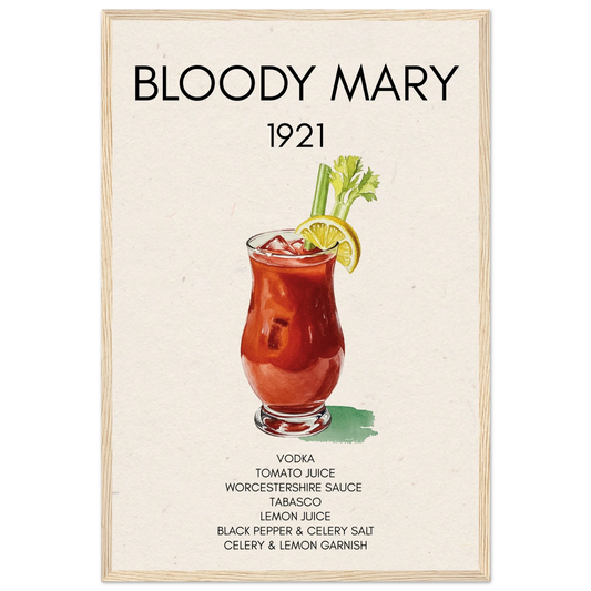 Bloody Mary Cocktail Bar Poster Print Light Wood Frame 40x60 cm 16x24″ Museum-Quality Matte Paper Wooden Framed Poster