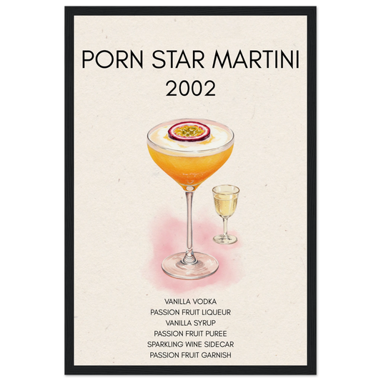 Porn Star Martini Cocktail Bar Poster Print Black Wood Frame 30x45 cm 12x18″ Museum-Quality Matte Paper Wooden Framed Poster