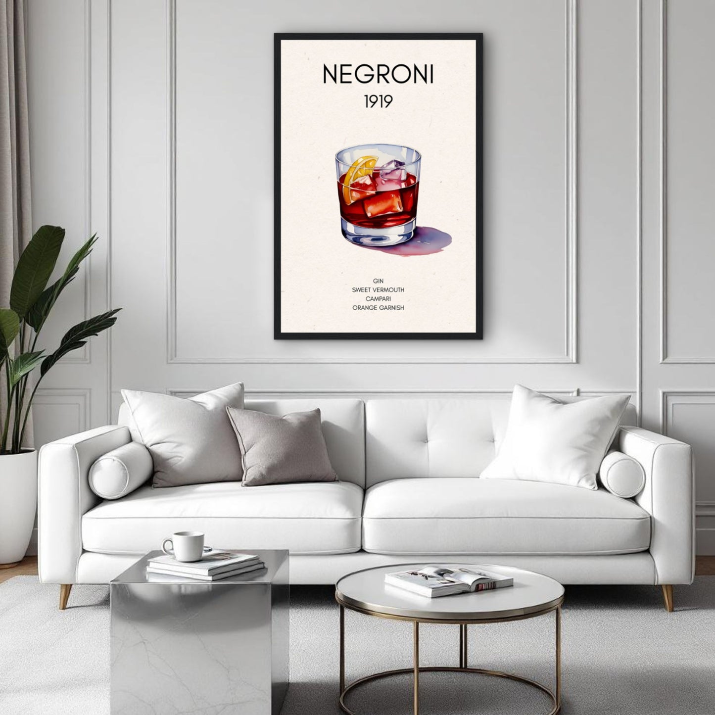 Negroni Cocktail Bar Poster Print Dark Brown Wood Frame 60x90 cm 24x36″ Classic Matte Paper Wooden Framed Poster