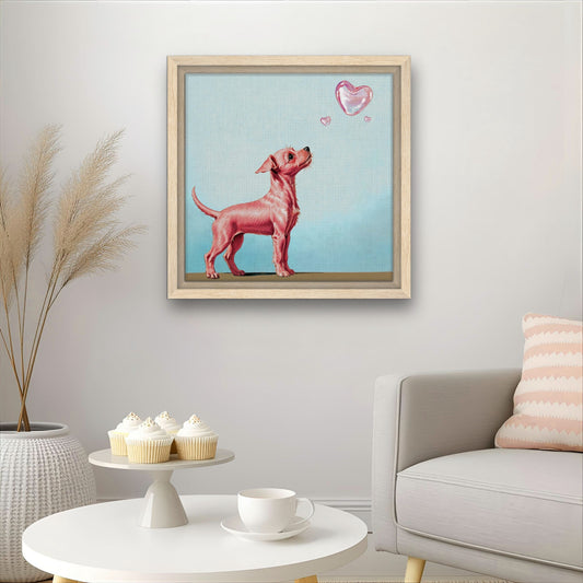 Pink Puppy Bubble Heart Vintage Art Print