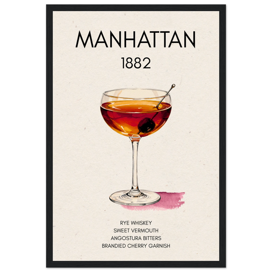 Classic Manhattan Cocktail Bar Art Poster Print Black Wood Frame 30x45 cm 12x18″ Museum-Quality Matte Paper Wooden Framed Poster