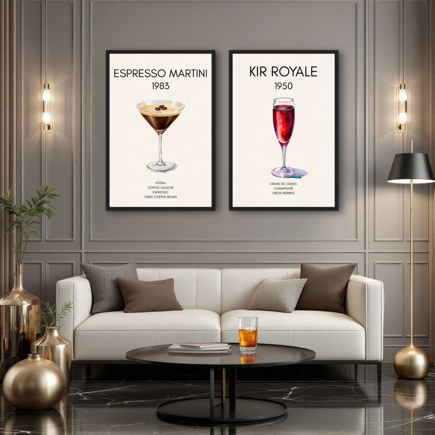 Kir Royale Champagne Cocktail Bar Poster Print Light Wood Frame 40x60 cm 16x24″ Premium Matte Paper Wooden Framed Poster