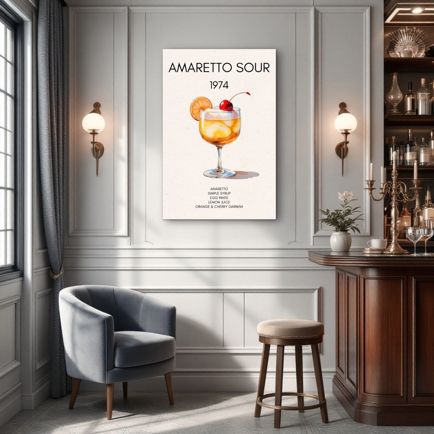 Amaretto Sour Cocktail Bar Art Print No Frame 40x60 cm 16x24″ Gallery Wrapped Canvas