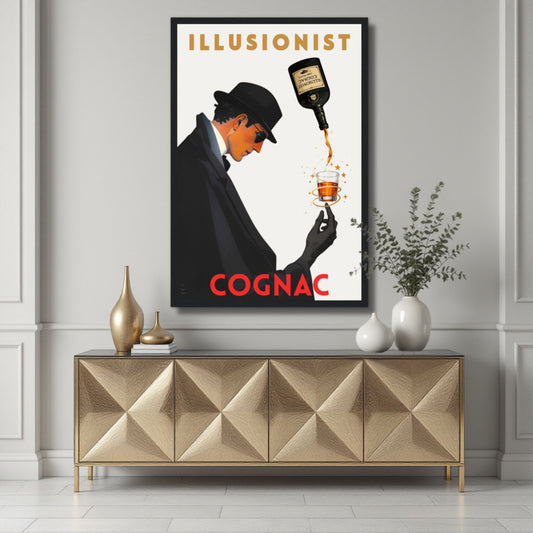 Vintage Cognac Cocktail Bar Poster Print 30x45 cm 12x18″ Classic Matte Paper Wooden Framed Poster Black Wood Frame