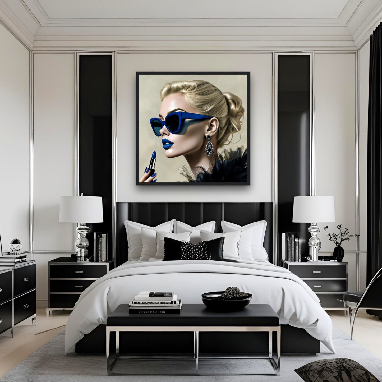 Retro Fashion Model Blue Lipstick Art Print 45x45 cm 18x18″ Premium Matte Paper Poster