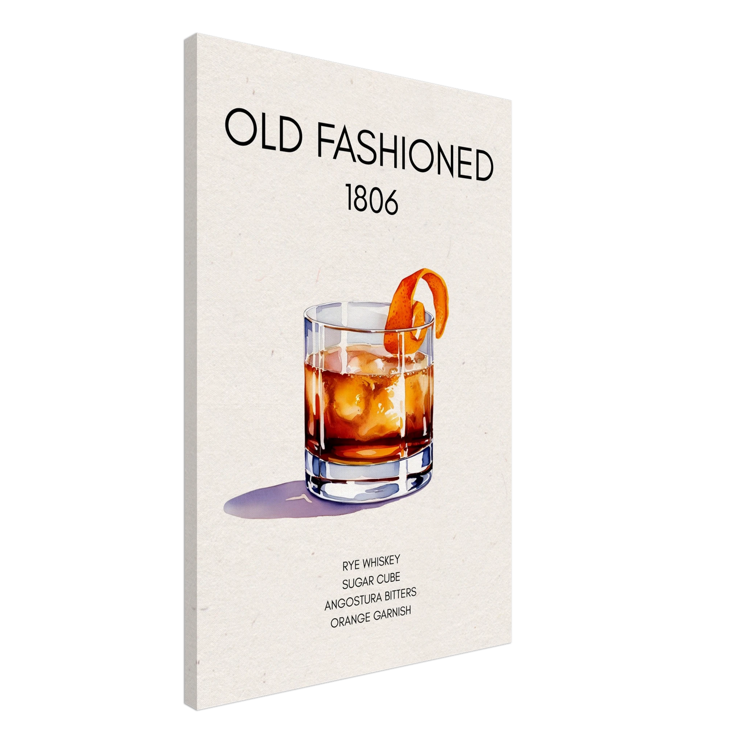 Classic Old Fashioned Cocktail Bar Art Print Dark Brown Wood Frame 40x60 cm 16x24″ Framed Canvas
