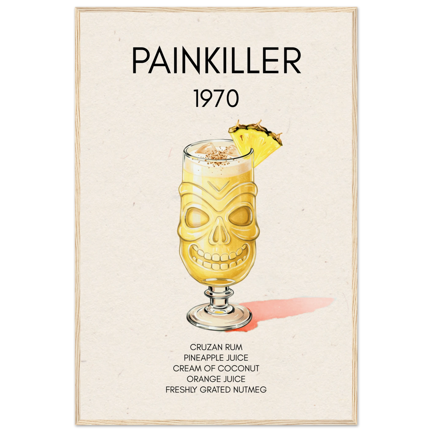 Painkiller Cocktail Bar Art Tiki Print Light Wood Frame 60x90 cm 24x36″ Museum-Quality Matte Paper Wooden Framed Poster