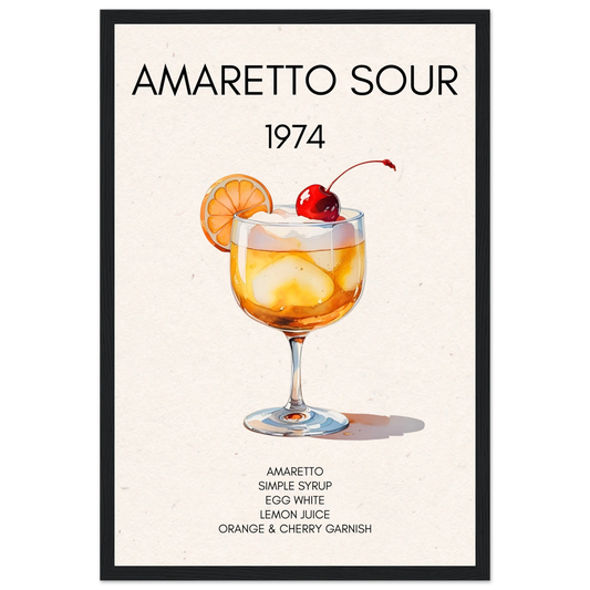 Amaretto Sour Cocktail Bar Art Print Black Wood Frame 30x45 cm 12x18″ Classic Matte Paper Wooden Framed Poster