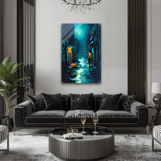 Blue Moon Night Street Scene Art Print