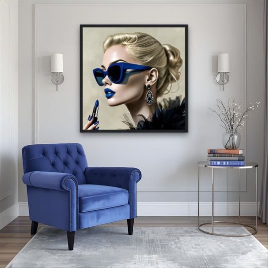 Retro Fashion Model Blue Lipstick Art Print