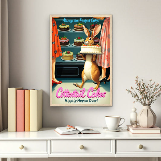 Cottontail Cakes 1950s Rabbit Art Print