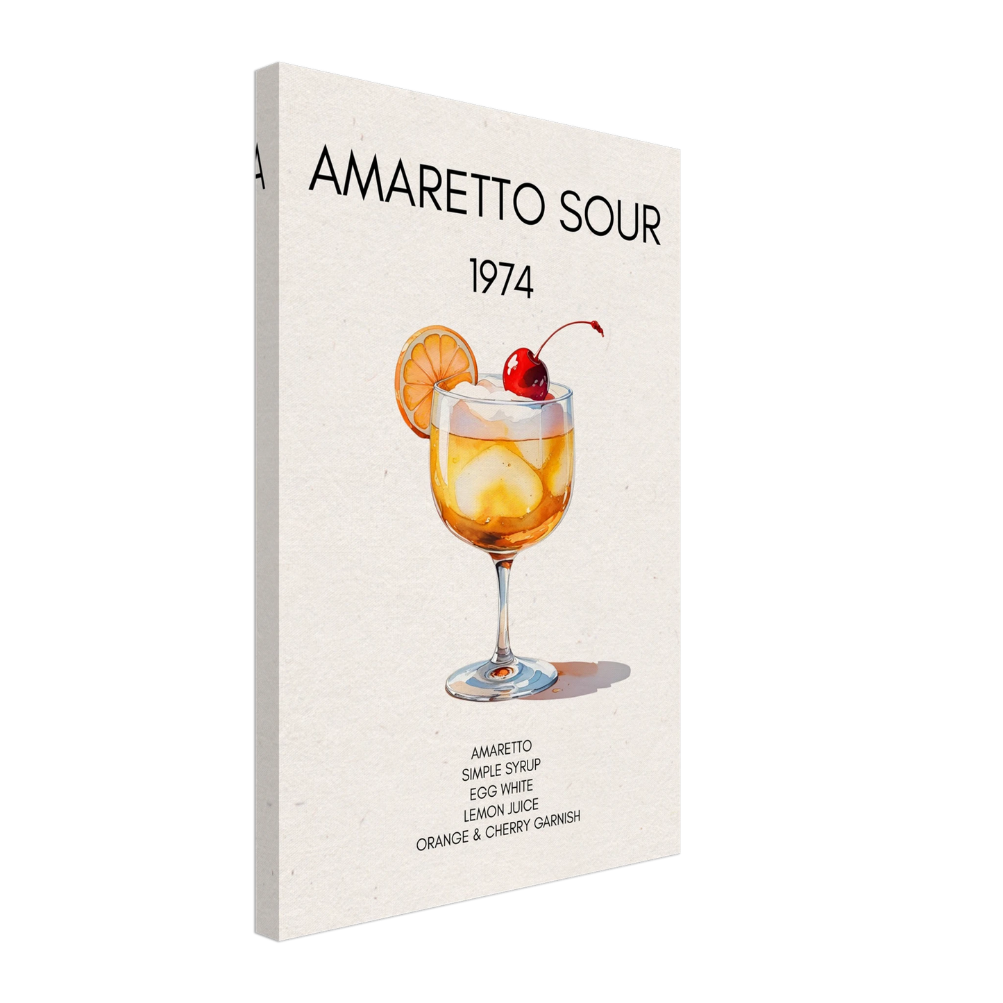 Amaretto Sour Cocktail Bar Art Print No Frame 40x60 cm 16x24″ Gallery Wrapped Canvas