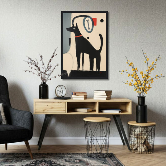 Quirky Modern Dog Art Print 30x45 cm 12x18″ Premium Matte Paper Wooden Framed Poster Dark Brown Wood Frame