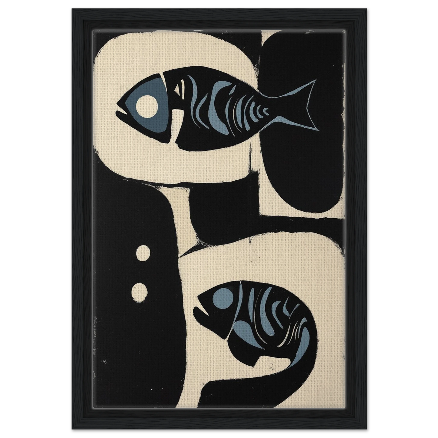 Abstract Mid-Century Modern Fish Art Print Black Wood Frame 30x45 cm 12x18″ Framed Canvas