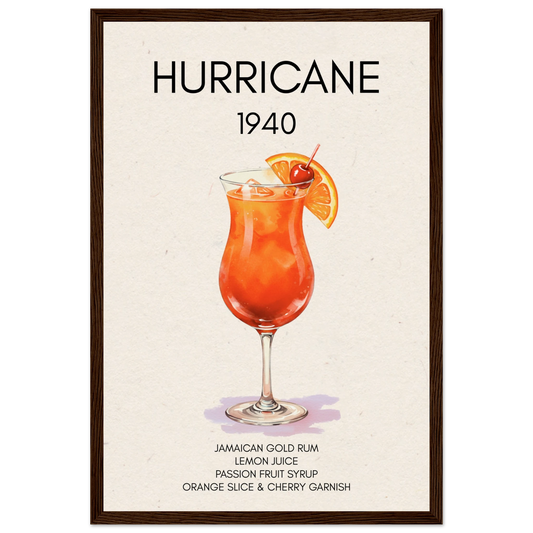 Hurricane Cocktail Bar Poster Print Dark Brown Wood Frame 30x45 cm 12x18″ Museum-Quality Matte Paper Wooden Framed Poster