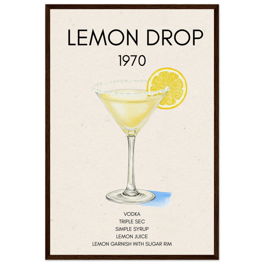 Lemon Drop Martini Cocktail Bar Poster Print Dark Brown Wood Frame 40x60 cm 16x24″ Museum-Quality Matte Paper Wooden Framed Poster
