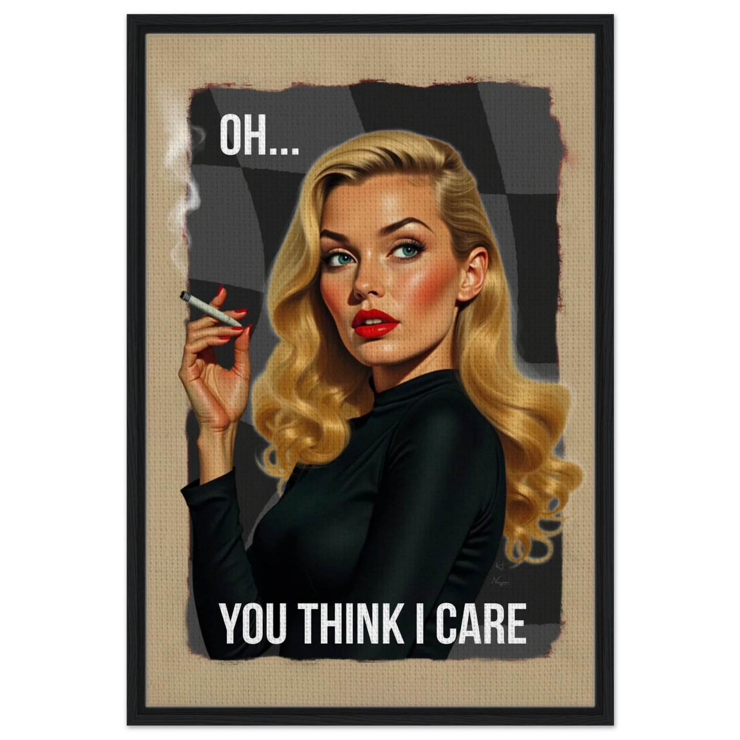 Retro Blonde Bombshell 1960s Funny Quote Art Print Black Wood Frame 60x90 cm 24x36″ Framed Canvas
