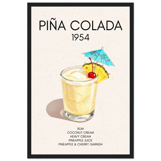 Pina Colada Cocktail Bar Poster Print Black Wood Frame 30x45 cm 12x18″ Classic Matte Paper Wooden Framed Poster