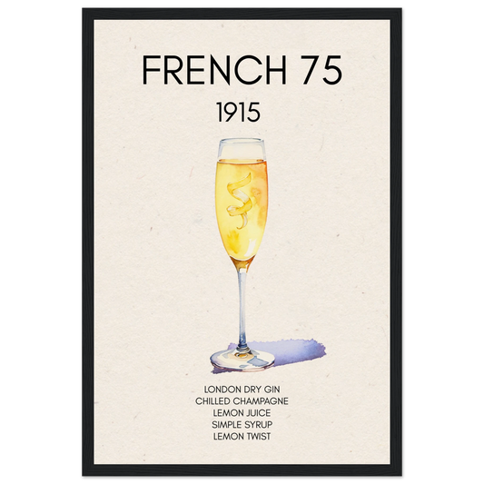 French 75 Cocktail Art Print Black Wood Frame 30x45 cm 12x18″ Museum-Quality Matte Paper Wooden Framed Poster