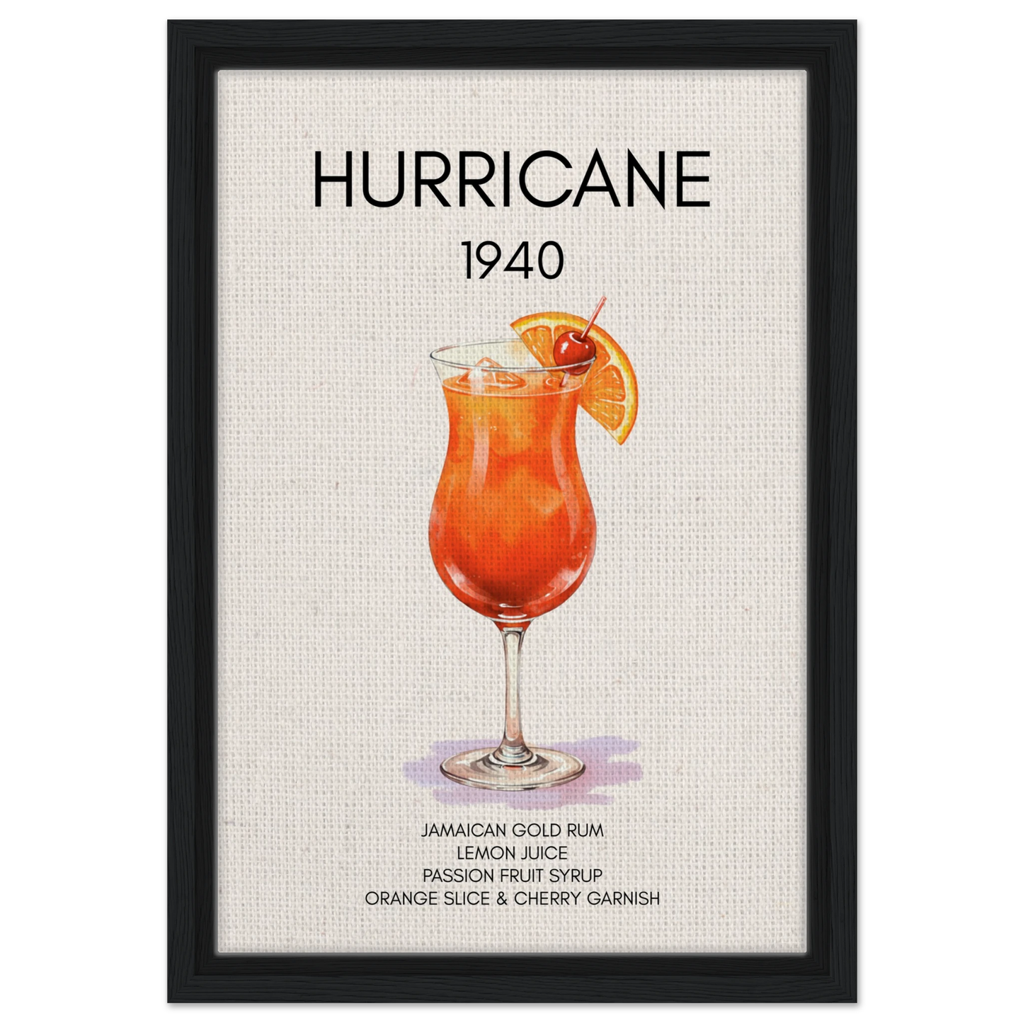 Hurricane Cocktail Bar Art Print Black Wood Frame 30x45 cm 12x18″ Framed Canvas