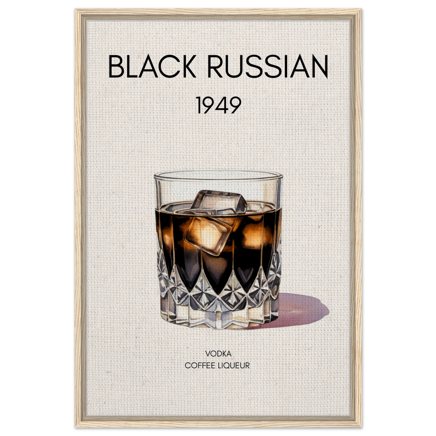 Black Russian Cocktail Bar Art Print Light Wood Frame 60x90 cm 24x36″ Framed Canvas