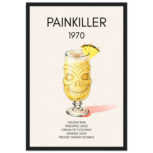 Painkiller Cocktail Bar Art Poster Print Black Wood Frame 30x45 cm 12x18″ Premium Matte Paper Wooden Framed Poster