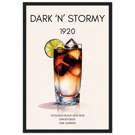 Dark n Stormy Cocktail Drink Bar Art Print Black Wood Frame 30x45 cm 12x18″ Classic Matte Paper Wooden Framed Poster