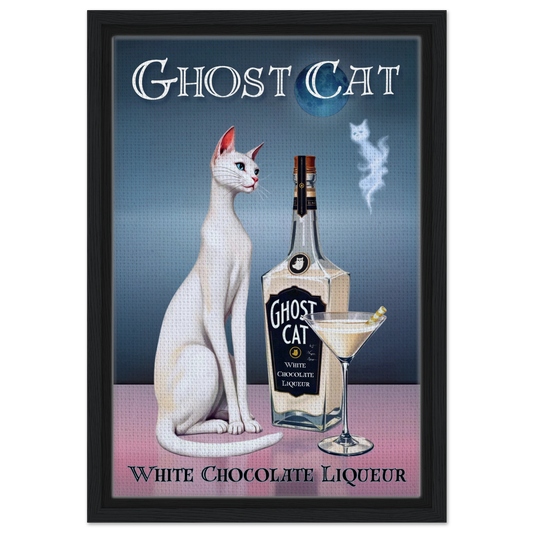 White Cat Martini Cocktail Bar Art Print 30x45 cm 12x18″ Framed Canvas Black Wood frame