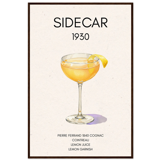 Sidecar Cocktail Bar Poster Print Dark Brown Wood Frame 60x90 cm 24x36″ Classic Matte Paper Wooden Framed Poster