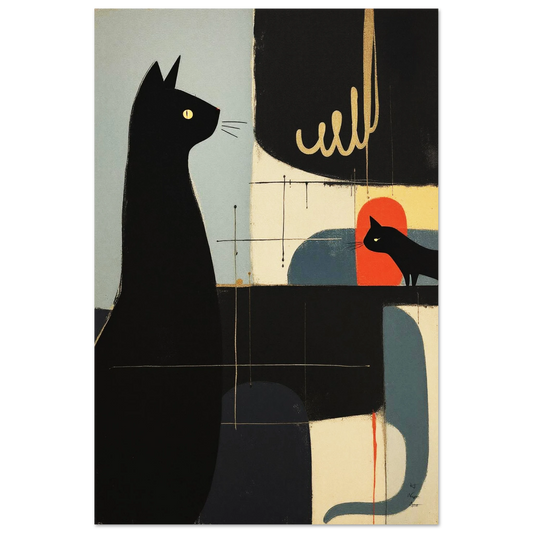 Abstract Cat & Kitten Modern Art Print