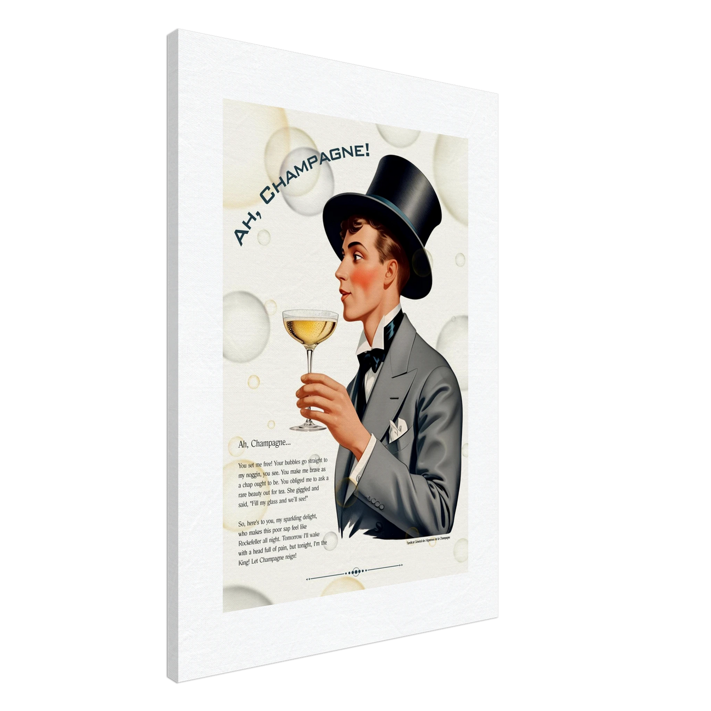 Art Deco Champagne Funny Poem Art Print 70x100 cm 28x40″ Canvas -