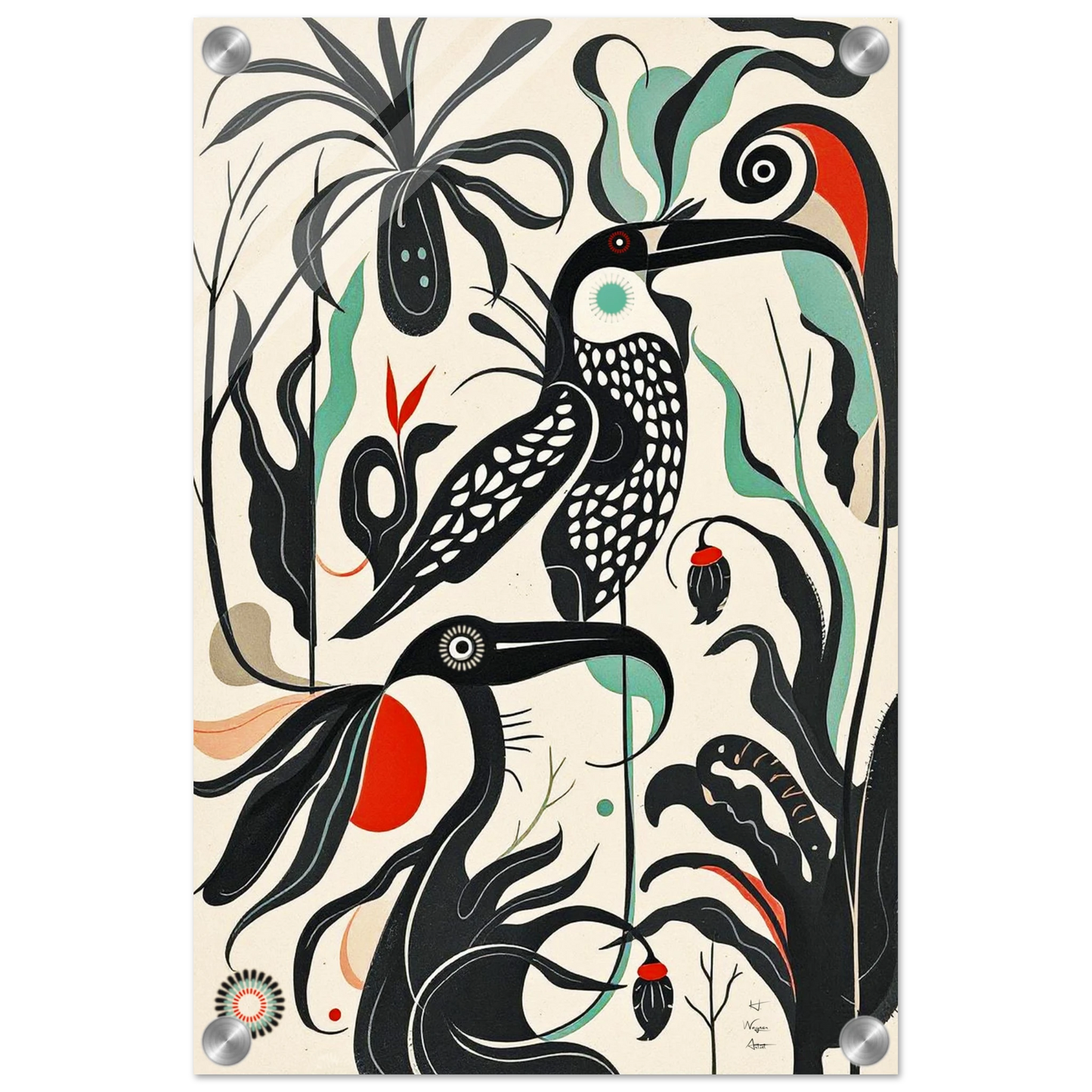 Mid-Century Modern Tropical Bird Art Print No Frame 30x45 cm 12x18″ Sleek Acrylic Print