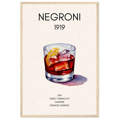 Negroni Cocktail Bar Art Print Light Wood Frame 40x60 cm 16x24″ Premium Matte Paper Wooden Framed Poster