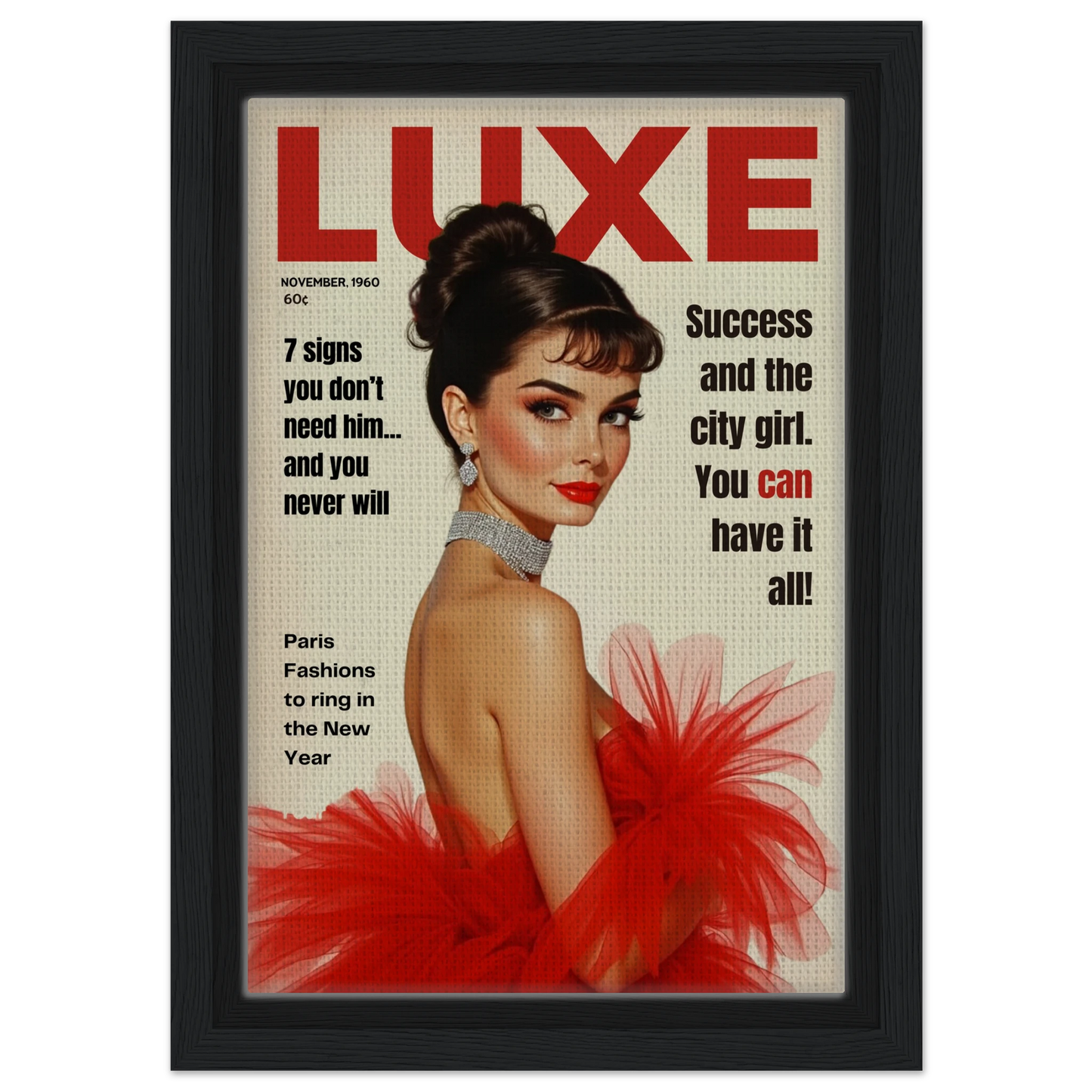 Audrey Hepburn Vintage Fashion Art Print Black Wood Frame 20x30 cm 8x12″ Framed Canvas
