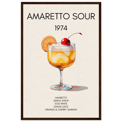 Amaretto Sour Cocktail Bar Art Print Dark Brown Wood Frame 40x60 cm 16x24″ Museum-Quality Matte Paper Wooden Framed Poster