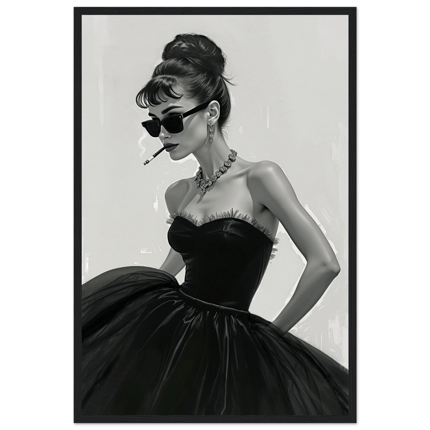 Audrey Hepburn Fashion Art Print Black Wood Frame 40x60 cm 16x24″ Museum-Quality Matte Paper Wooden Framed Poster