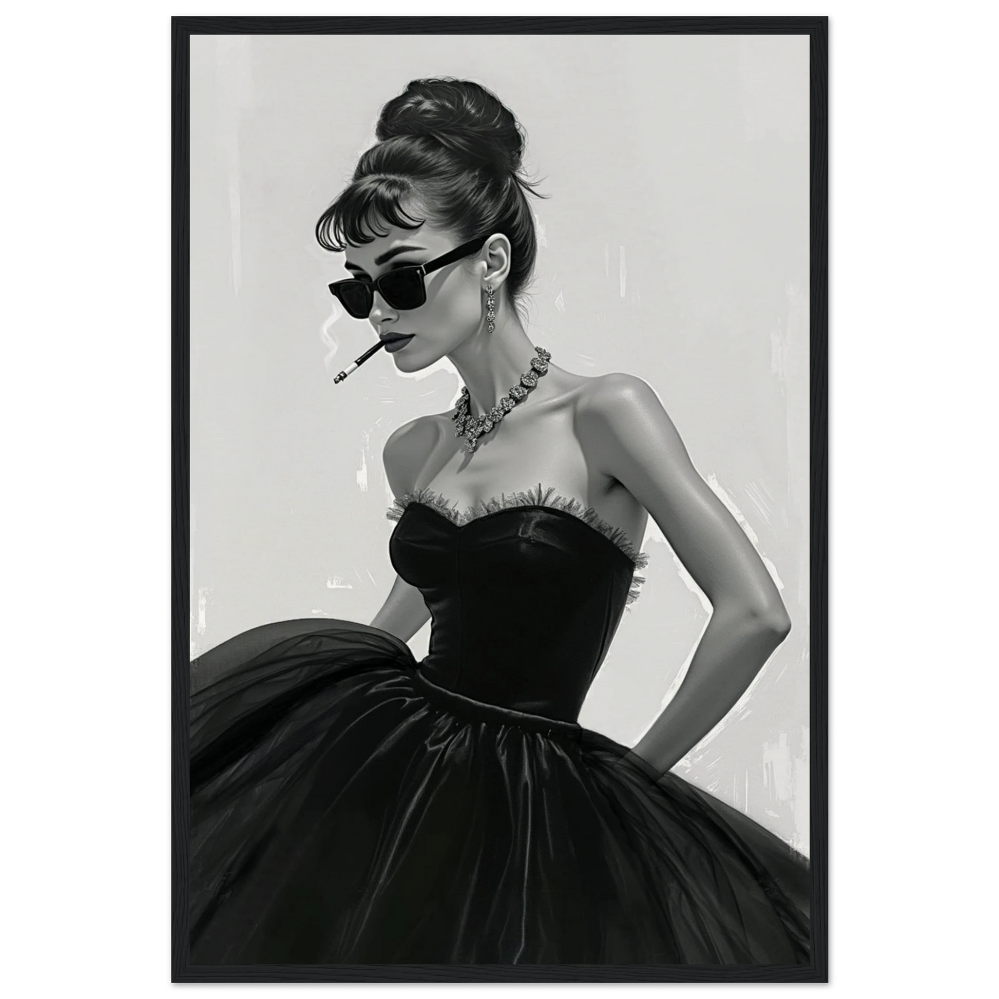 Audrey Hepburn Smoking Fashion Art Print Black Wood Frame 40x60 cm 16x24″ Museum-Quality Matte Paper Wooden Framed Poster