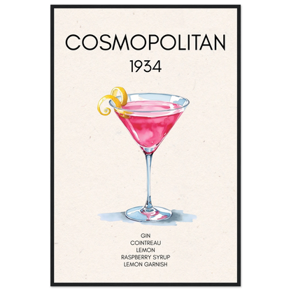 Cosmopolitan Cocktail Bar Art Print Black Wood Frame 60x90 cm 24x36″ Premium Matte Paper Wooden Framed Poster