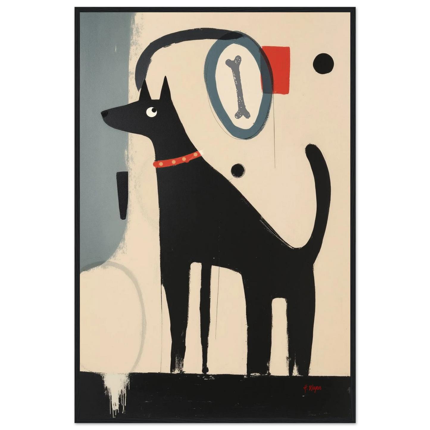 Quirky Modern Dog Art Print 60x90 cm 24x36″ Classic Matte Paper Wooden Framed Poster Black Wood Frame