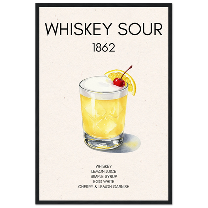 Whiskey Sour Cocktail Bar Art Print Black Wood Frame 40x60 cm 16x24″ Premium Matte Paper Wooden Framed Poster