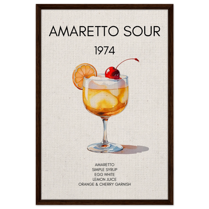 Amaretto Sour Cocktail Bar Art Print Dark Brown Wood Frame 60x90 cm 24x36″ Framed Canvas