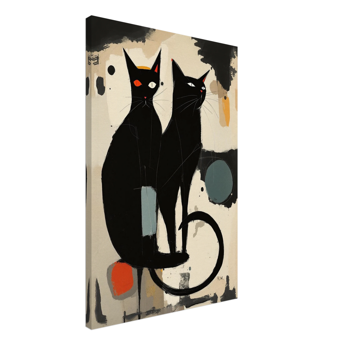Abstract Crazy Cat Duo Art Print No Frame 60x90 cm 24x36″ Gallery Wrapped Canvas
